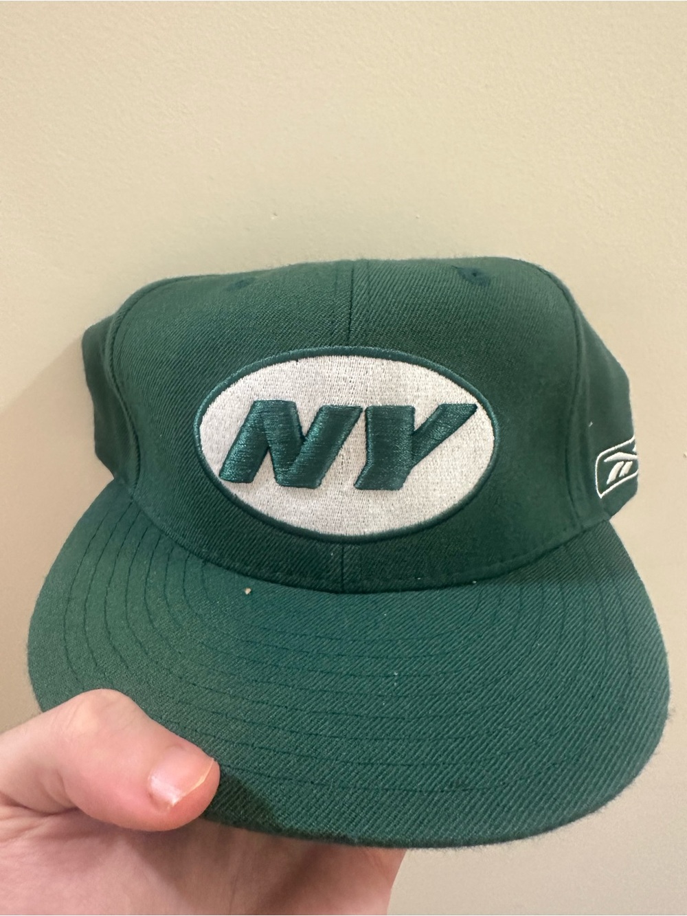 Reebok Green NY Embroidered fitted Cap 7 3/8 jets Joe Namath hat